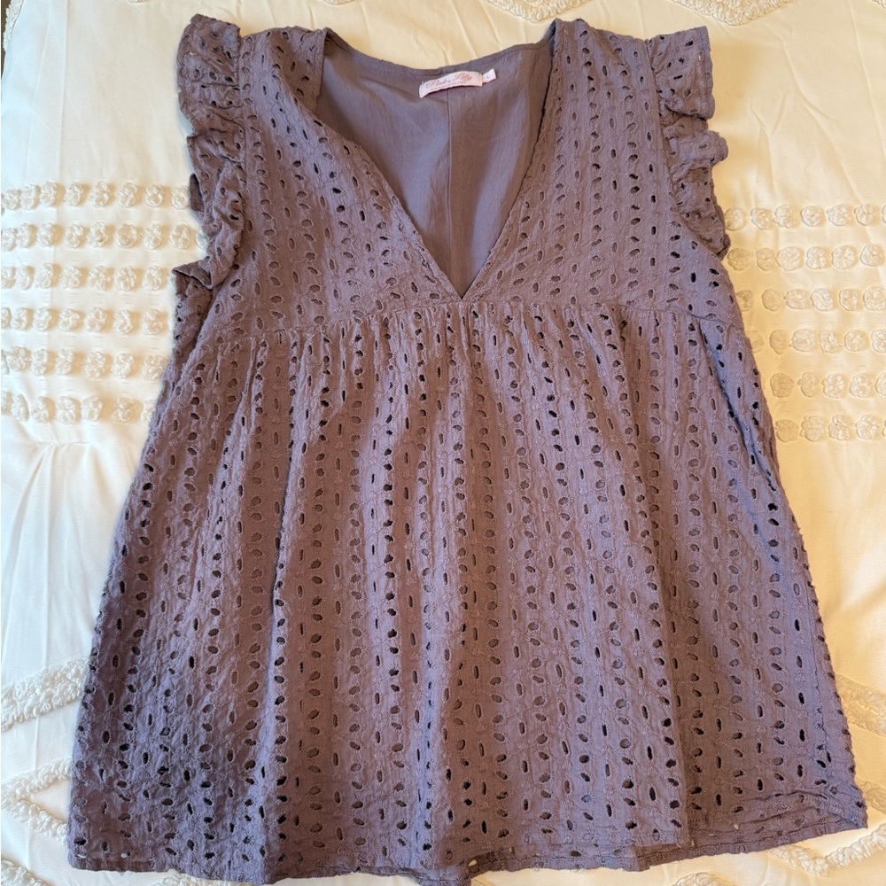 Pink Lily Lavender Eyelet Ruffle Blouse